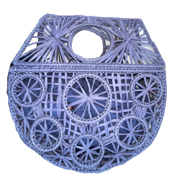 🆕~ House of Harlow handcrafted Dusty Blue Straw Cage Bag NWT. Great for summer! - Picture 2 of 10